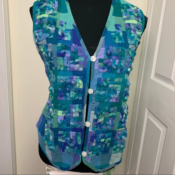 Koret Francisca Vintage Boho Unique Plaid Interlock Patch Detailing Vest - Picture 5 of 10